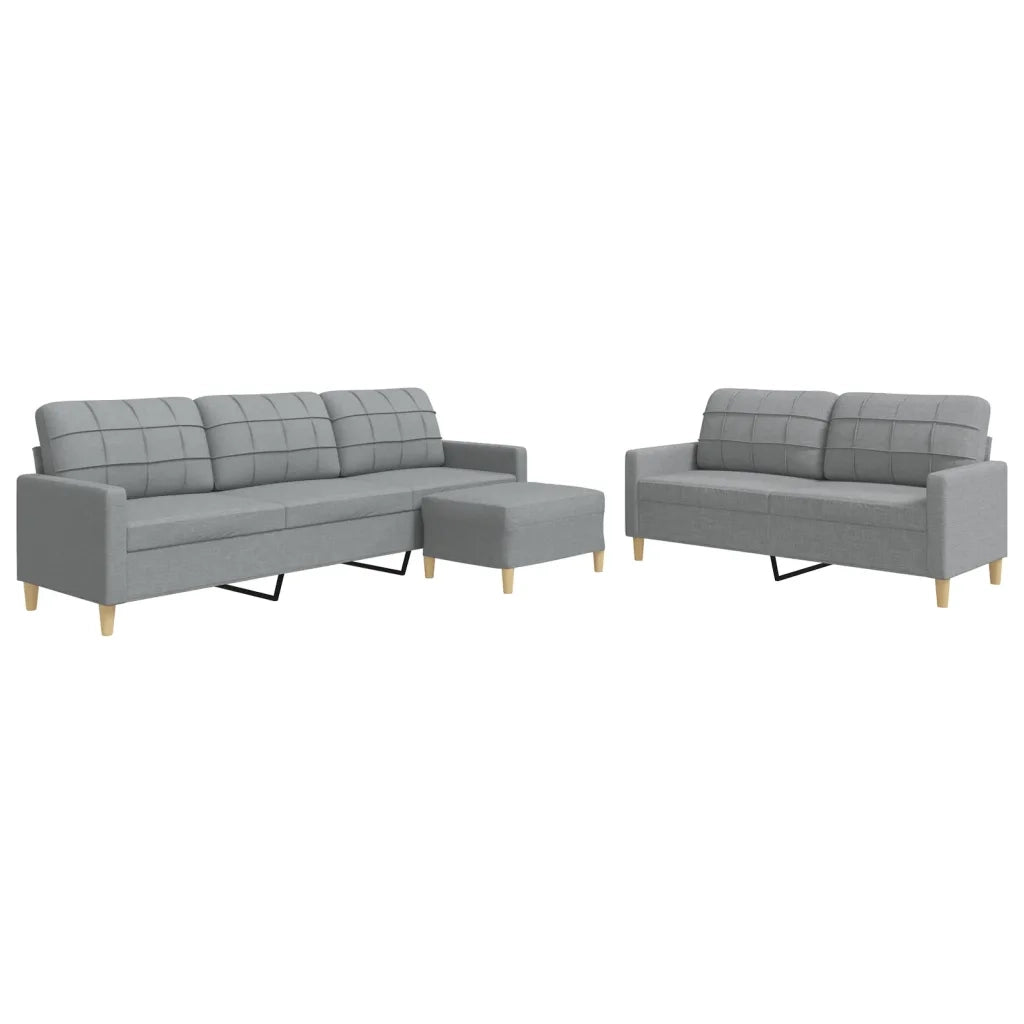 Set di Divani 3 pz con Poggiapiedi Grigio Chiaro in Tessuto
