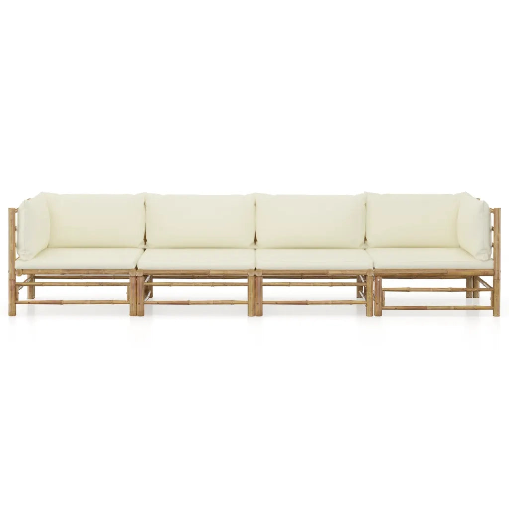 Set Divani da Giardino 4 pz con Cuscini Bianco Crema in BambÃ¹ cod mxl 39488