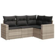 Set Divano da Giardino 4pz | Set Salotto da Giardino con Cuscini Grigio Chiaro Polyrattan