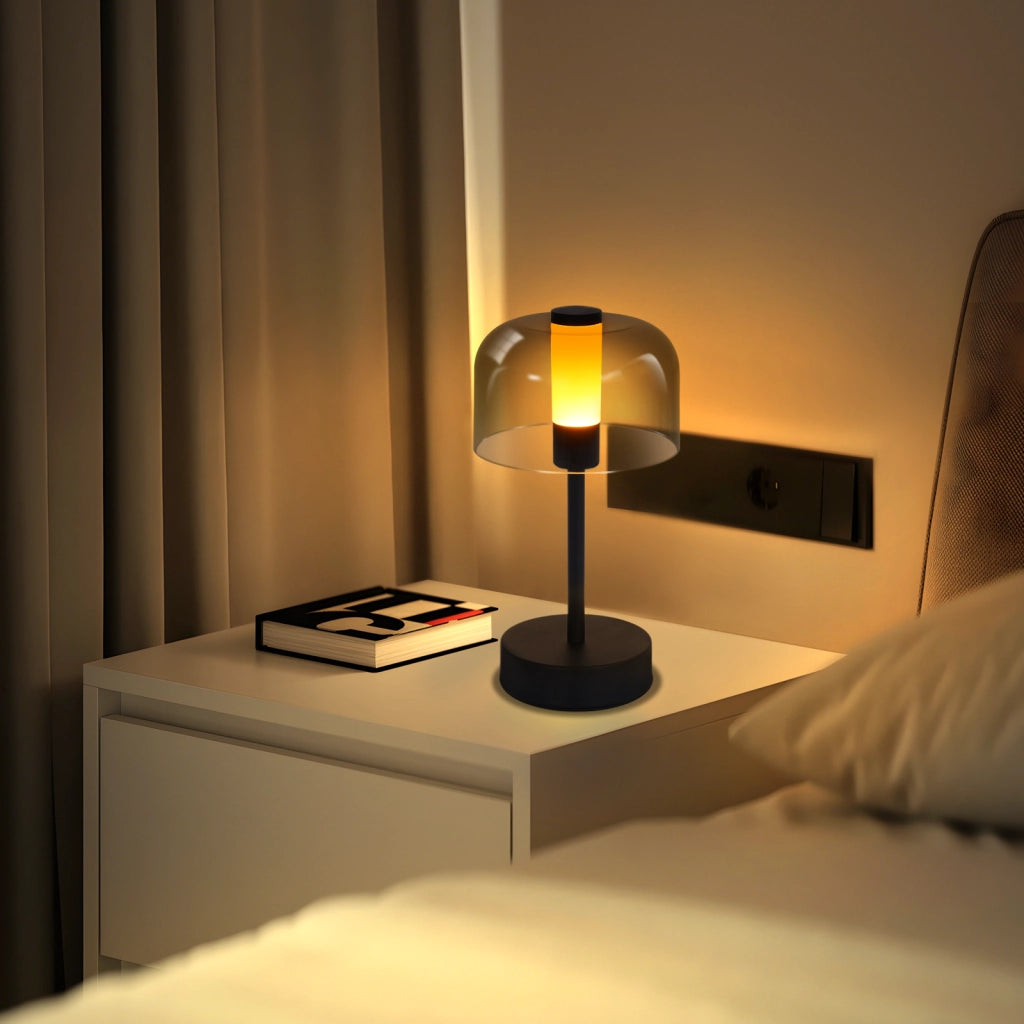 ZMH Lampada da tavolo LED nera touch wireless USB C ricaricabile luminosità regolabile per comodino camera letto