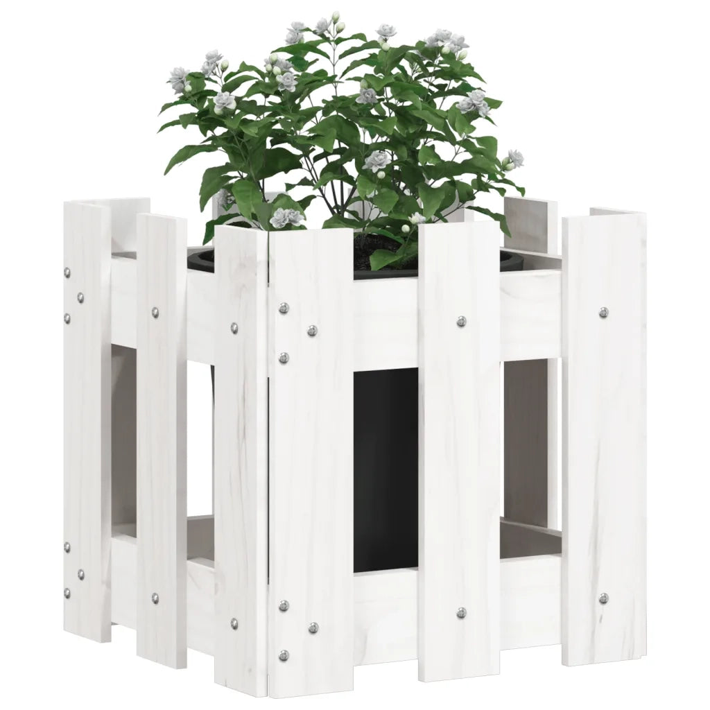 Fioriera | Cassetta per fiori | Vaso Giardino a Recinzione Bianco 30x30x30 cm Massello Pino