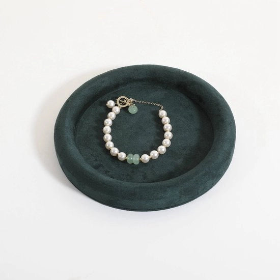Organizzatore di gioielli piccolo - Organizzatore rotondo - Microfibra - Piatto di lavoro per collane/bracciali/anelli/orecchini - Dimensioni 15x15x2 cm - Verde - Piatto di lavoro per gioielli