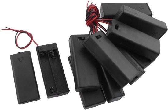 Contenitore per batterie in plastica nero per 2 batterie AAA da 1,5V - Pacchetto da 10 pezzi