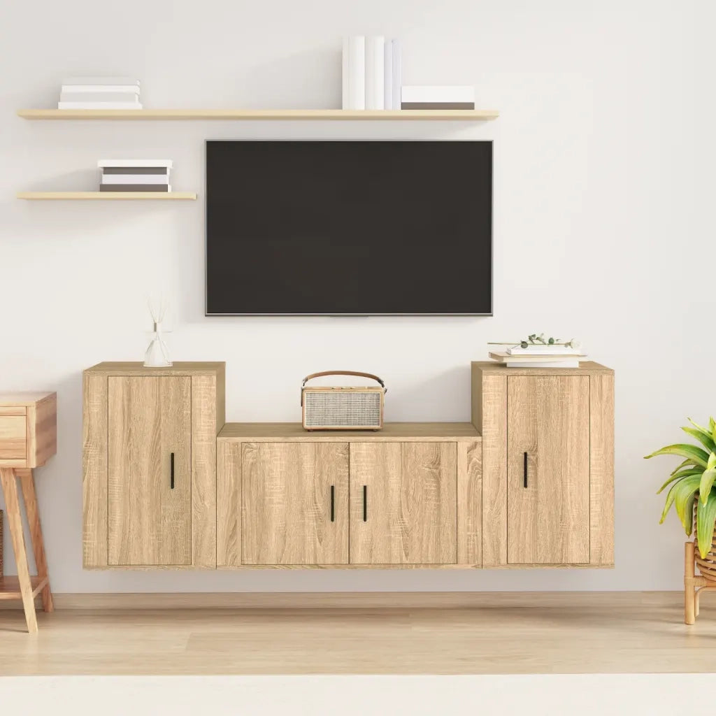 Set di Mobili Porta TV 3 pz-Set di 3 Credenza per TV Rovere Sonoma in Legno Multistrato 481043