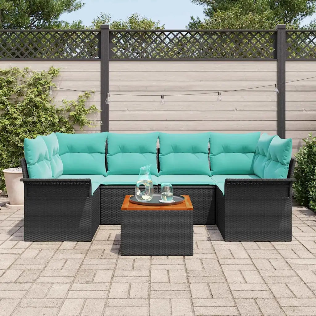 Set Divano da Giardino con cuscino 7 pcs Nero polyrattan