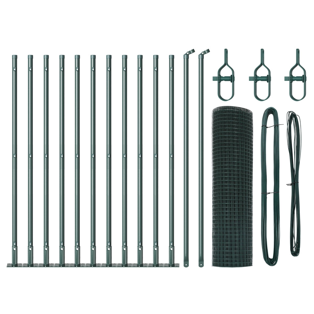 Recinzione in Filo Saldato con 13 Post Flangiati Verde 0.4x25 m Acciaio