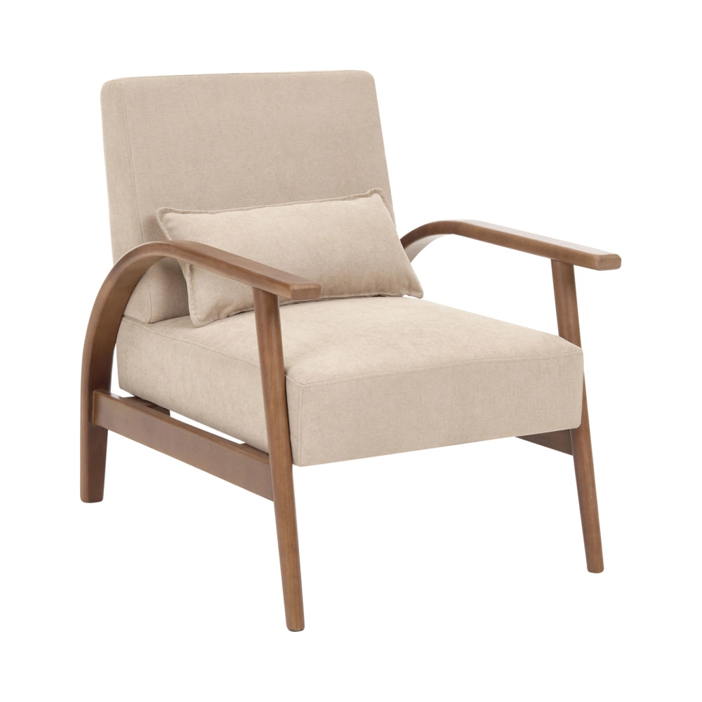 Poltrona classica retrò in tessuto con braccioli e cuscino Gambe in legno di gomma beige Retro Classico Soggiorno Tradizionale