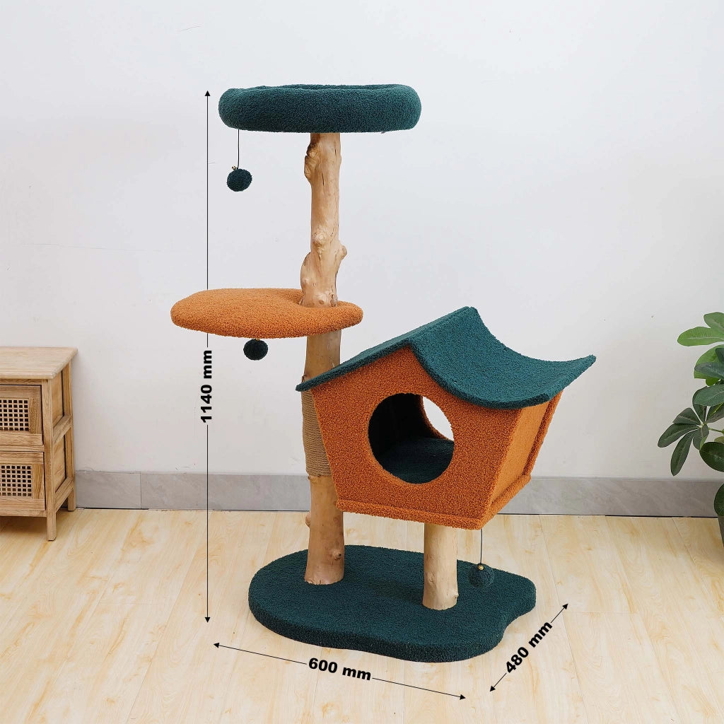 Fudajo Albero tiragraffi 114 cm con pelliccia e tronchi in legno di pero