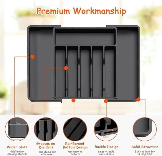 Organizzatore per posate - organizzatore per posate espandibile per la cucina - supporto per oggetti e argenteria regolabile - contenitore per utensili e accessori in plastica per la cucina - distributore per la conservazione di utensili e gadget grandi
