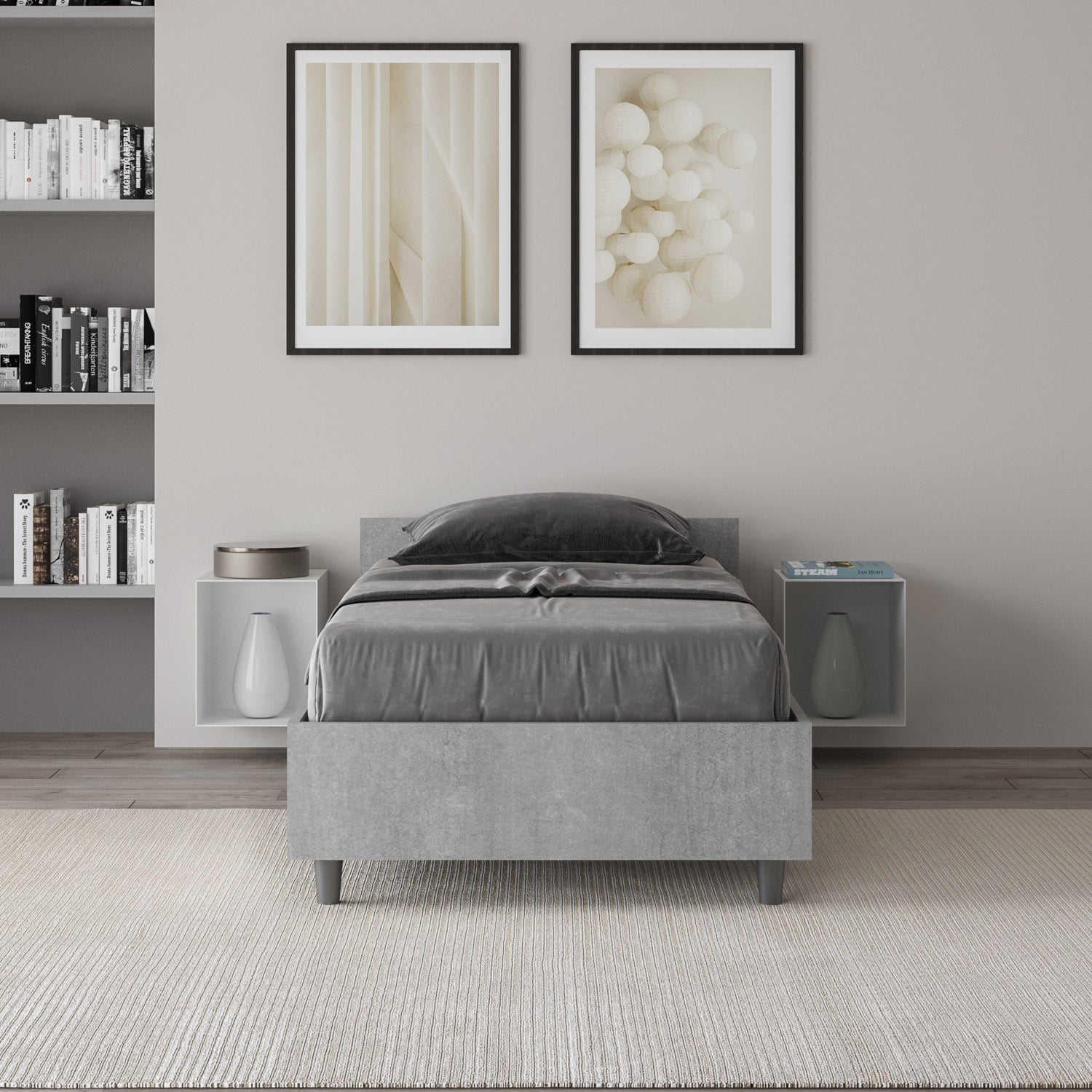 Letto Singolo 80x200 cm con Rete e Contenitore Nuamo Grigio