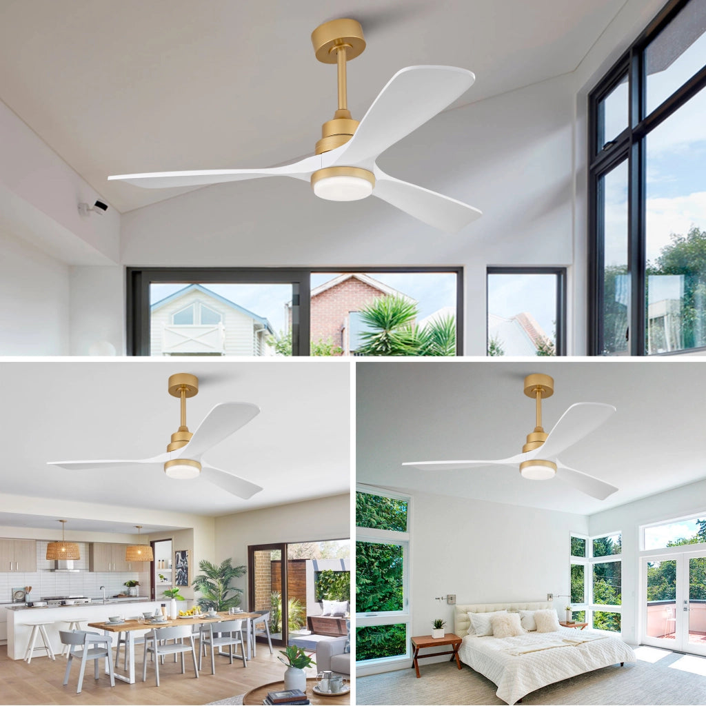 Ventilatore da soffitto da 52 pollici con luce dimmerabile; telecomando e pale in legno massello
