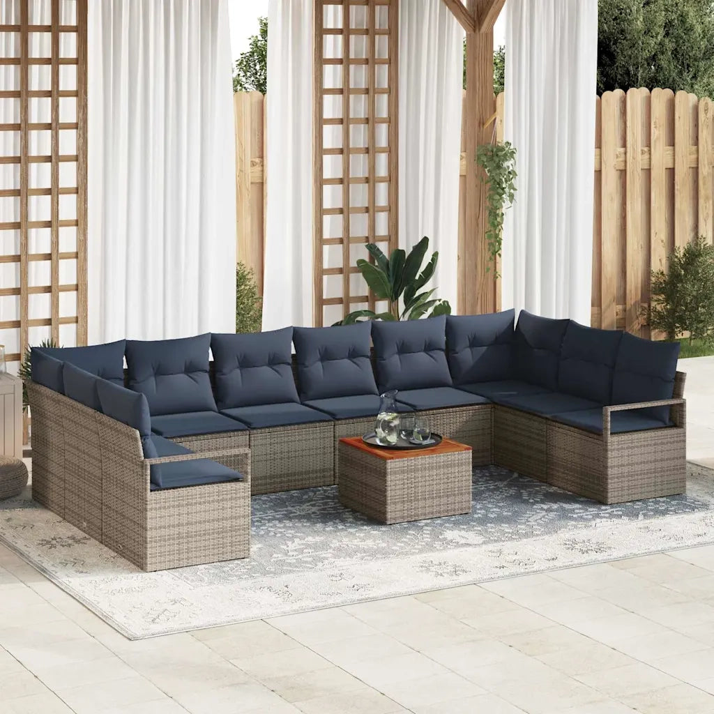Set Divano da Giardino con cuscino 11 pcs Grigio polyrattan 3347759