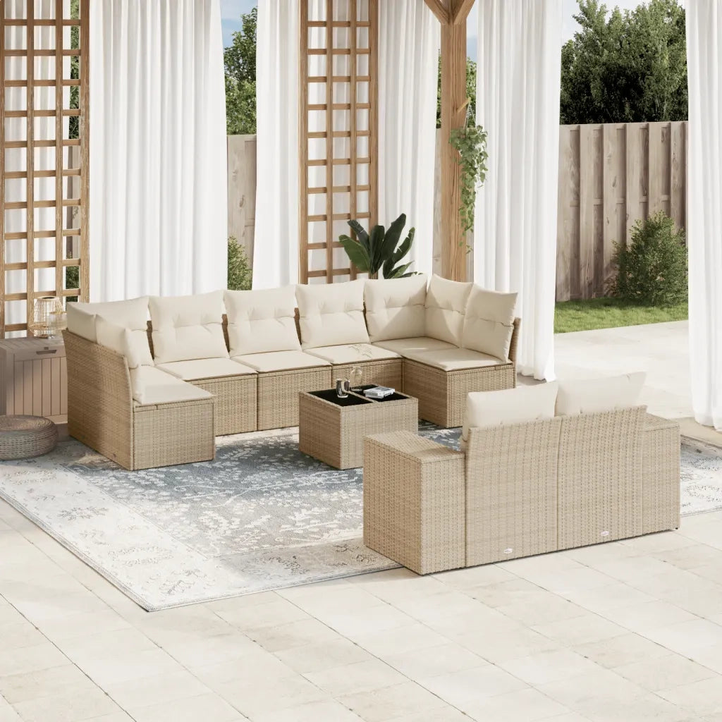 Set Divano da Giardino 10 pz con Cuscini Beige in Polyrattan 3255365