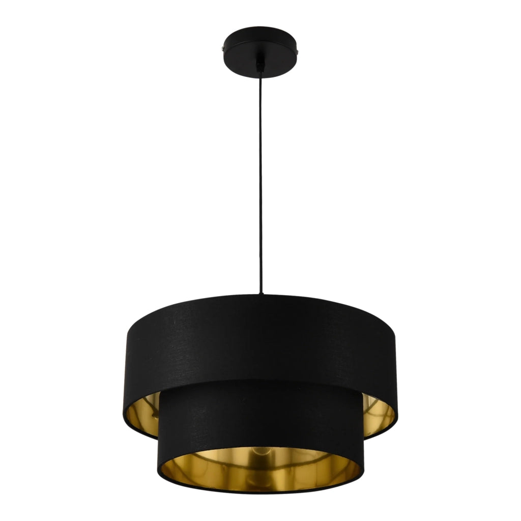 Lampada a sospensione moderna 60W metallo e tessuto diametro 40cm nero e oro 03_0005264