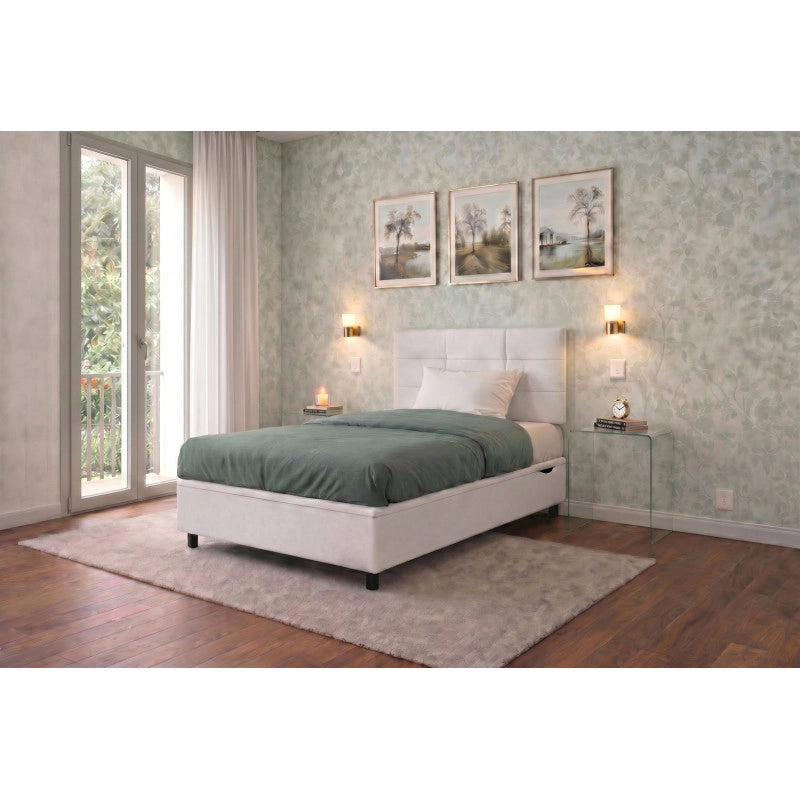 Letto imbottito Singolo 80x200 cm Square - Bianco,Similpelle,Contenitore