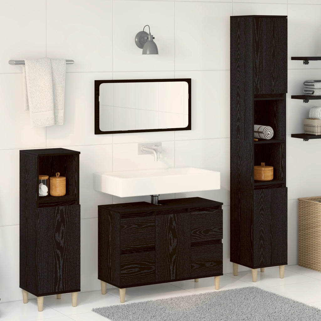 Set di Mobili per Bagno da 3 Pezzi Rovere Nero Legno Ingegnato