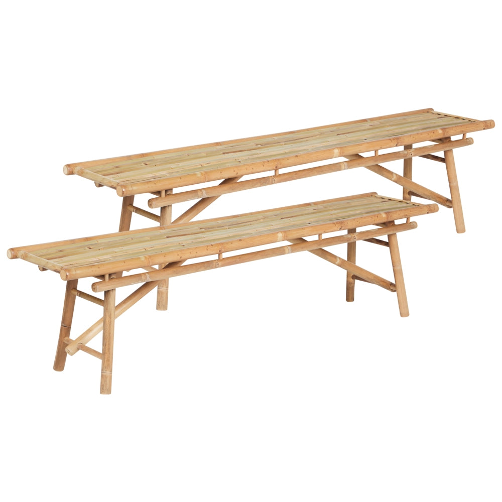 Set di 2 panche da giardino in bambù in marrone chiaro 180 cm pieghevole