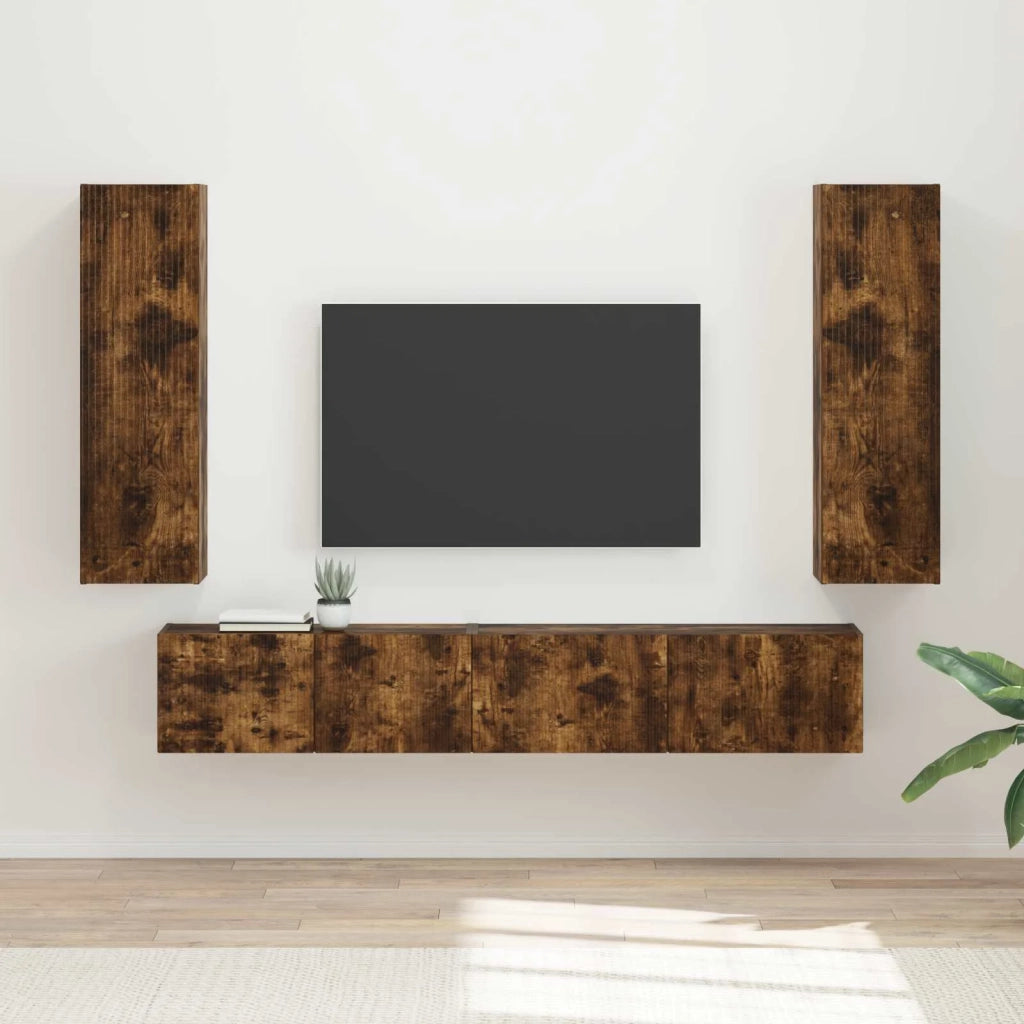 Set mobile TV 3 pz-Credenza per TV Rovere fum¨¦ Legno multistrato 699923