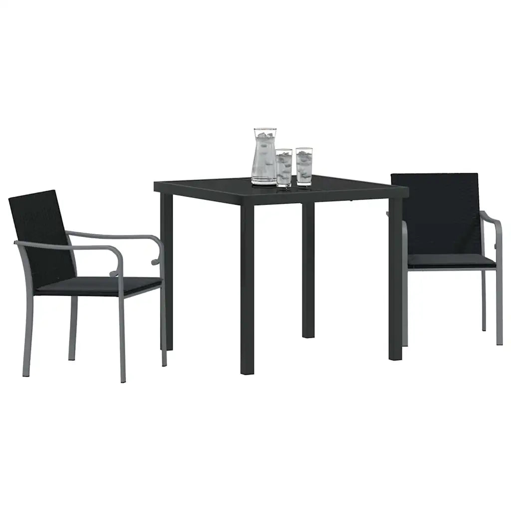 Set da Pranzo per Giardino 3 pcs Nero e Grigio Rattan in PE