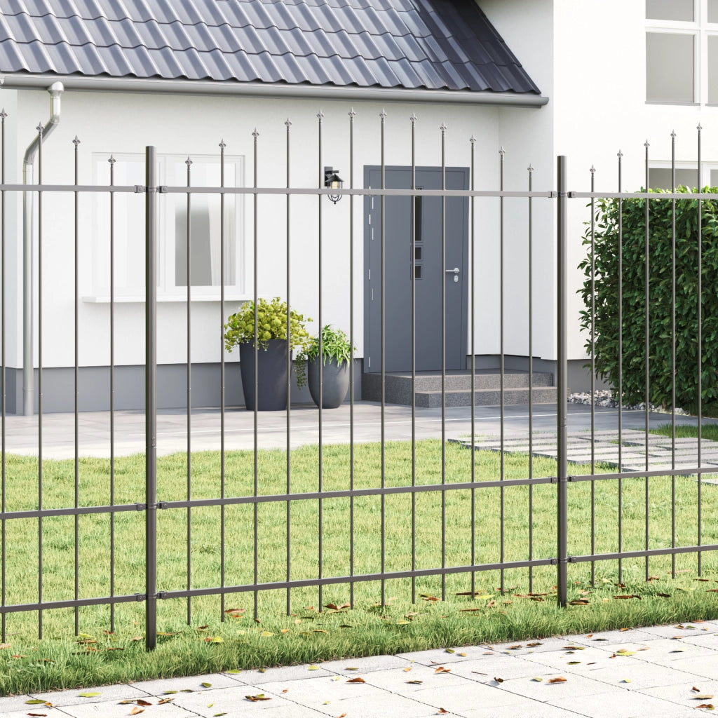 Recinzione da Giardino  con Parte Superiore a Cerchio Grigia 3,4x1,75 m in Acciaio