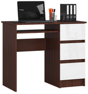Scrivania per computer AKORD A6 Wengé 90 cm 3 cassetti inserto frontale Bianco 90x50x77 cm Modello a destra