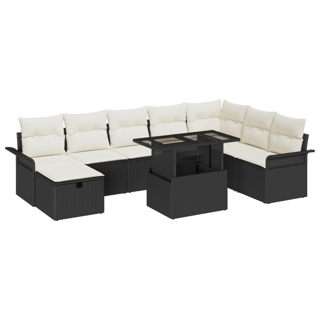 Set divano giardino  9 pezzi con cuscini - polyrattan nero
