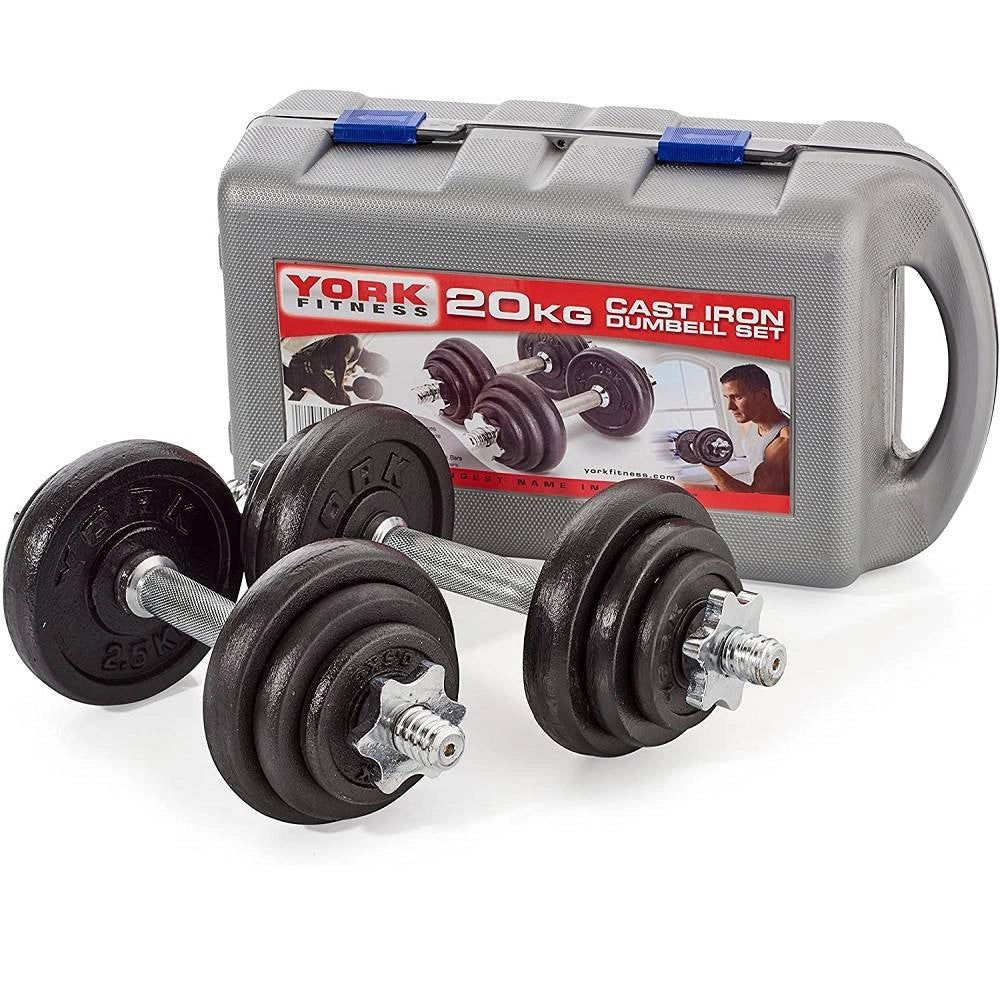 Trade Shop - Set Di Manubri In Ghisa York Fitness 20kg Foratura 2,54cm Allenamento Palestra -