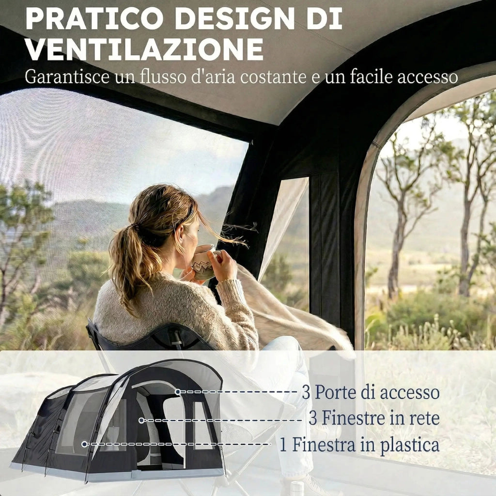 Tenda Tunnel 2-4 Persone 480x300x213 cm Camera da Letto Zona Giorno Impermeabile in Fibra di Vetro e Poliestere Blu Navy