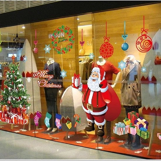 Sticker per finestra statico per Natale con adesivo rimovibile in vinile con Babbo Natale, albero di Natale, fiocchi di neve, renne DIY per finestra, porta, vetrina.