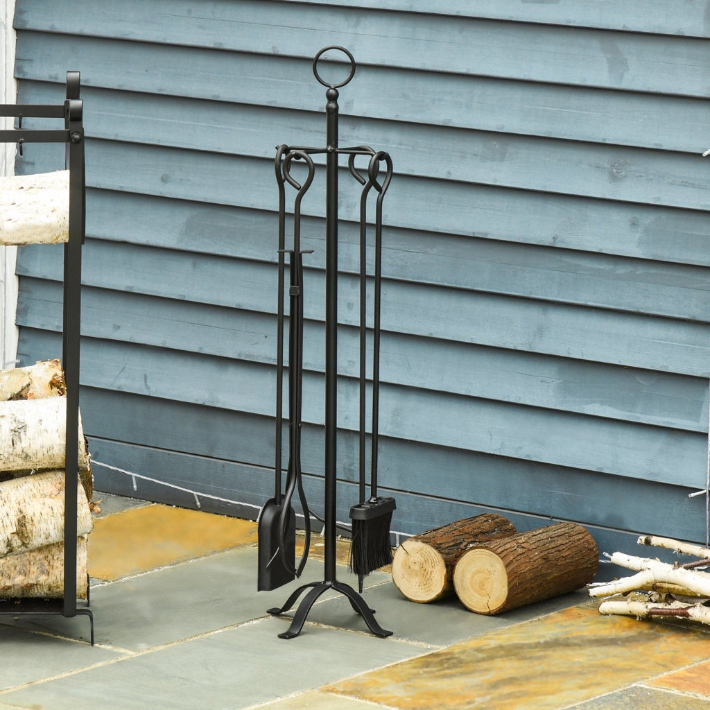 Easycomfort Set 5 Attrezzi per Camino Base con Attizzatoio, Pinza, Paletta e Scopa 20x20x82.5cm, Nero