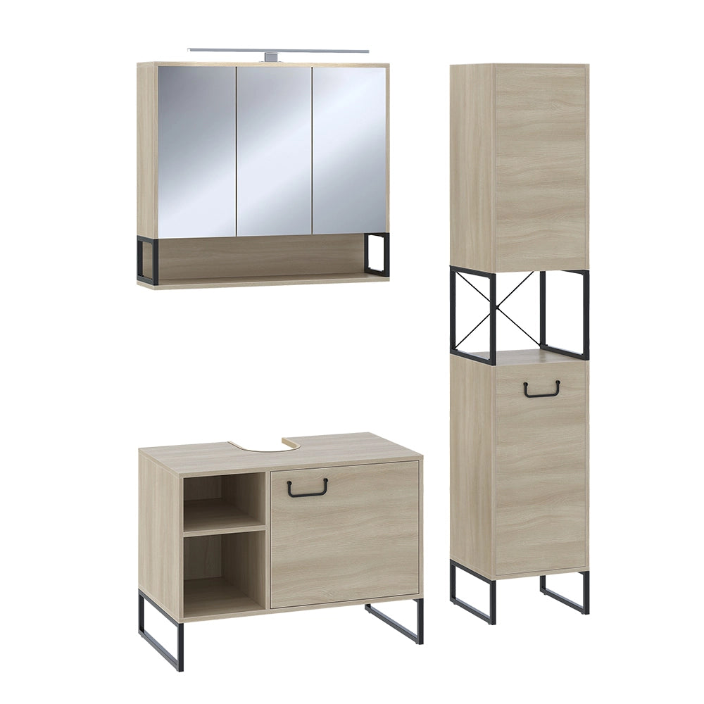 Vicco Set di mobili da bagno Quercia/nero 3 parti