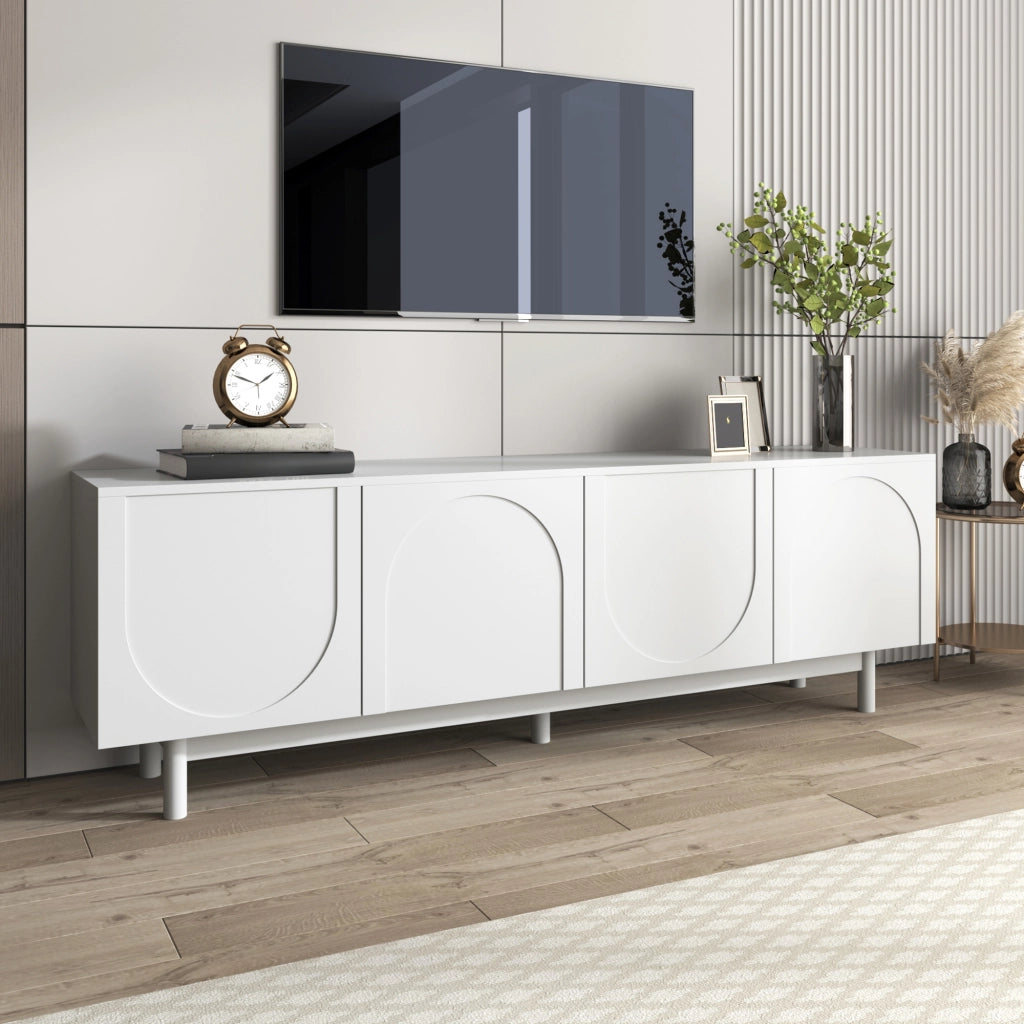 Mobile TV 4 Ante con Ripiani Regolabili per Soggiorno, Bianco, 175 × 38 × 56 cm