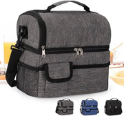 Borsa da Picnic 10L con Isolamento Termico Borsa da Pranzo Portatile con Doppio Compartimento e Cinturino Regolabile per Donna, Uomo, Scuola, Ufficio (Grigio)