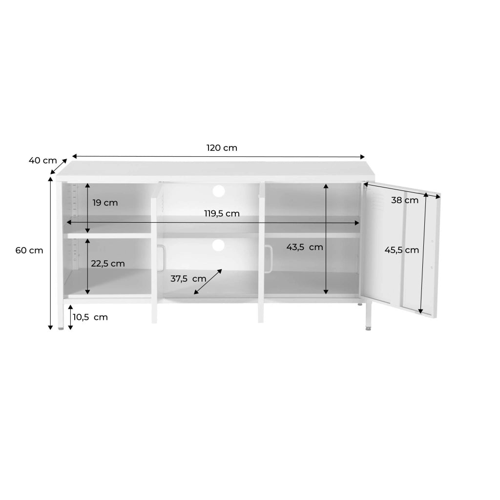 Mobile tv industriale in metallo 3 ante 120cm, crema