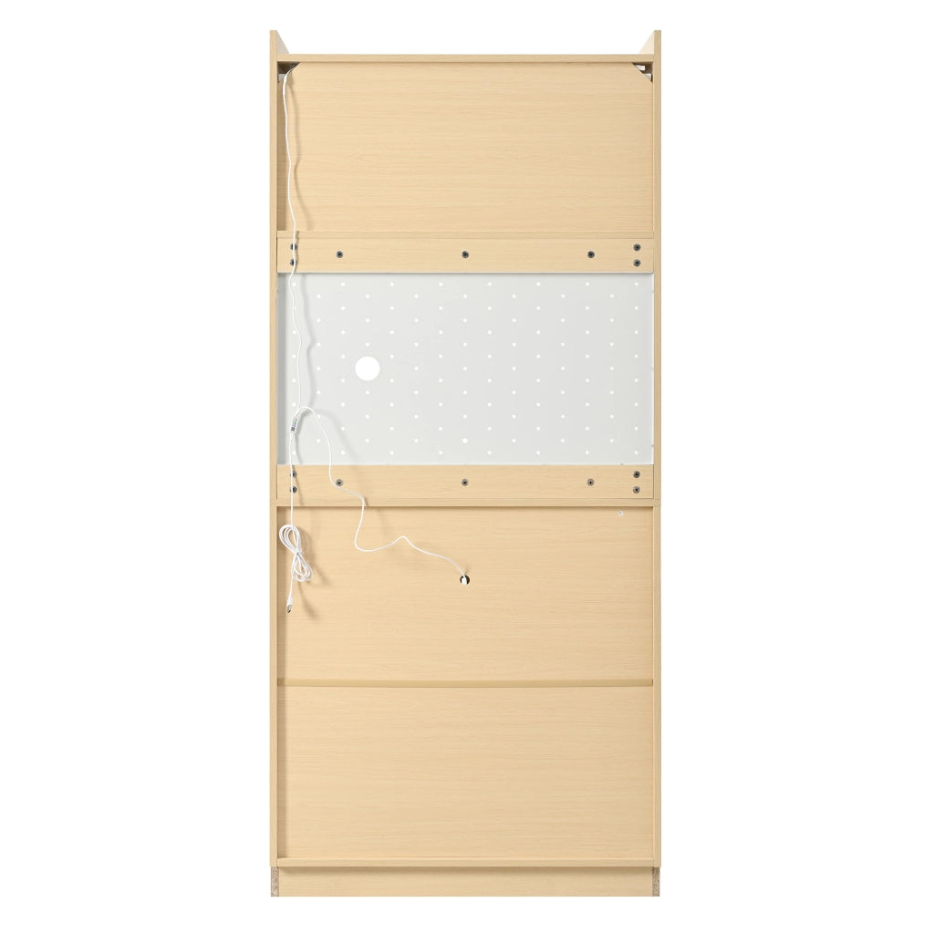 Credenza Alta con Cassetti, LED e Vetro Rigato ¨C MINIMAL ¨C Legno Naturale