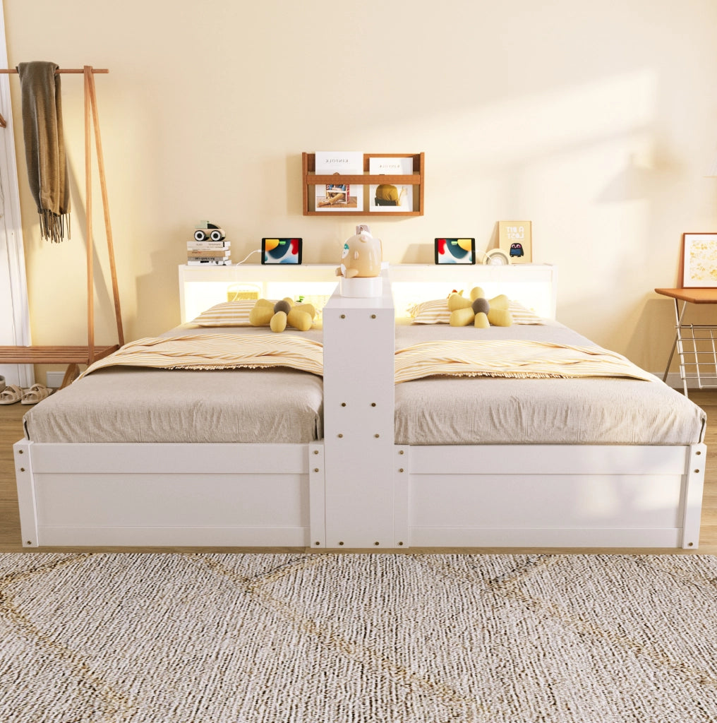Letto multifunzione 90/180x200 cm con LED, prese e contenitore