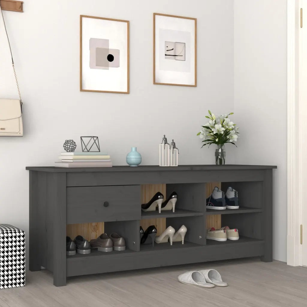 Scarpiera-Scaffale per scarpe-Armadietto contenitore Grigia 110x38x45,5 cm in Legno Massello di Pino