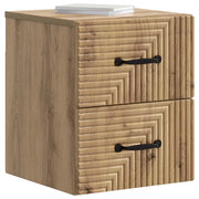 Set di 2 Comodini | Armadio da Notte | Mobiletto da notte a muro con cassetto Rovere Artigianale