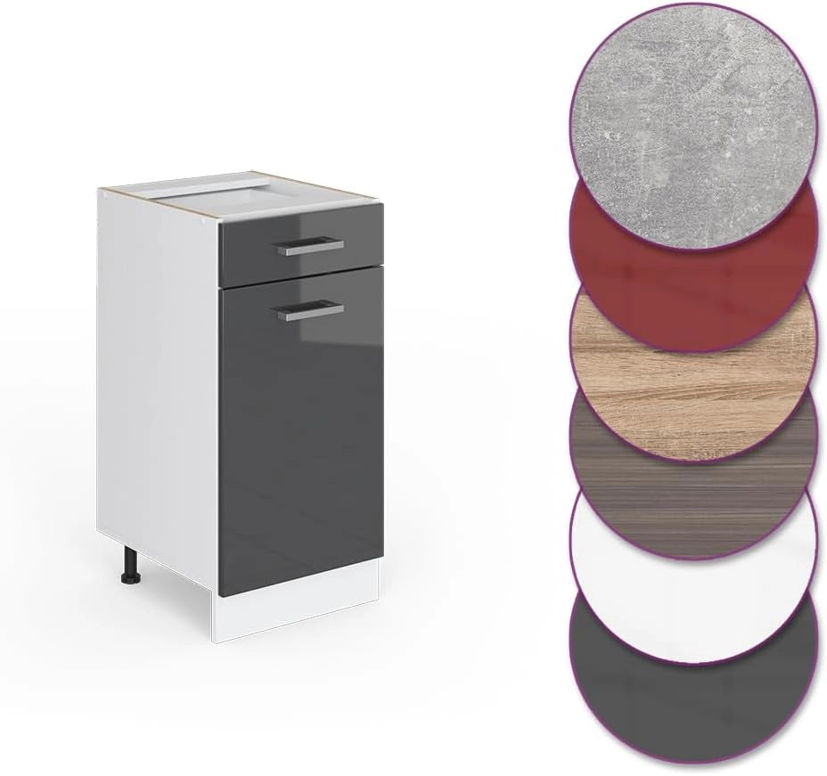 Mobiletto base per cucina R-Line, Antracite lucido, 40 cm senza piano di lavoro, per la libera combinazione all'interno di sistemi cucina modulari