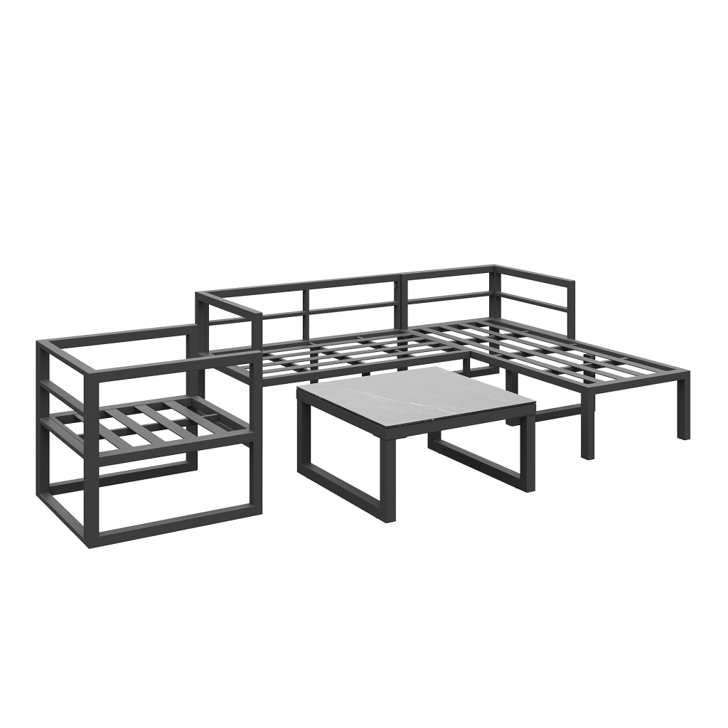Set mobili giardino corda: salotto + Divanooo angolare; ferro zincato; piedini regolabili; cuscini inclusi