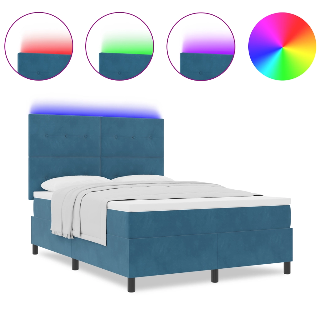Letto Contenitore con Materasso & LED Blu Scuro 140x200 cm Velluto