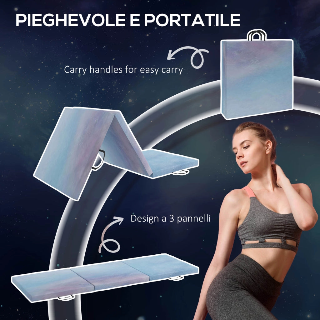 Tappetino da Ginnastica 180x60x5 cm Pieghevole Crash Mat con Maniglie per Allenamento a Casa in PU e EPE Azzurro
