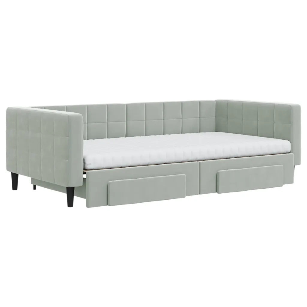 Divano Letto Estraibile Cassetti Grigio Chiaro 100x200 Velluto 3196770