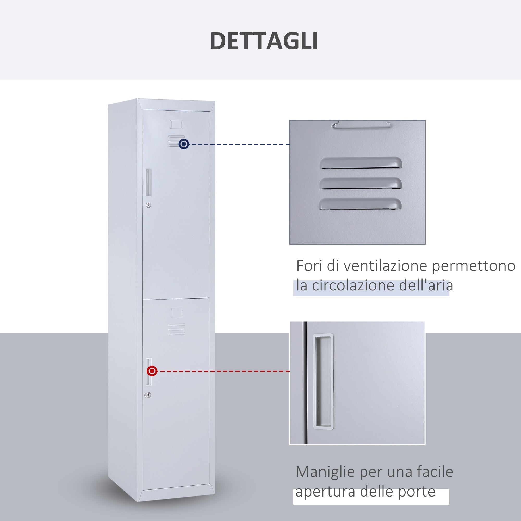 Armadietto Guardaroba in Acciaio 4 Ripiani 2 Porte con Chiusura di Sicurezza Grigio 38x46x180 cm