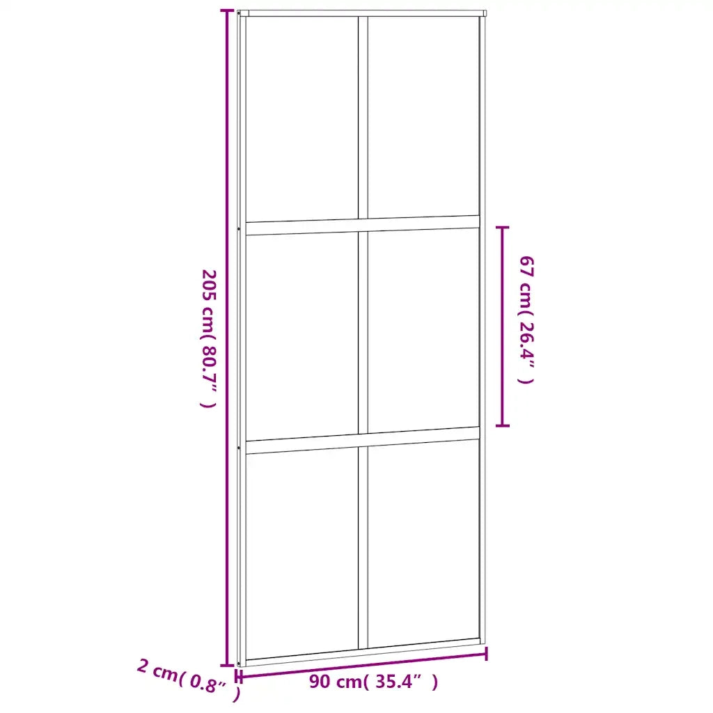 Porta Scorrevole Nera 90x205 cm in Vetro Temperato e Alluminio 155208