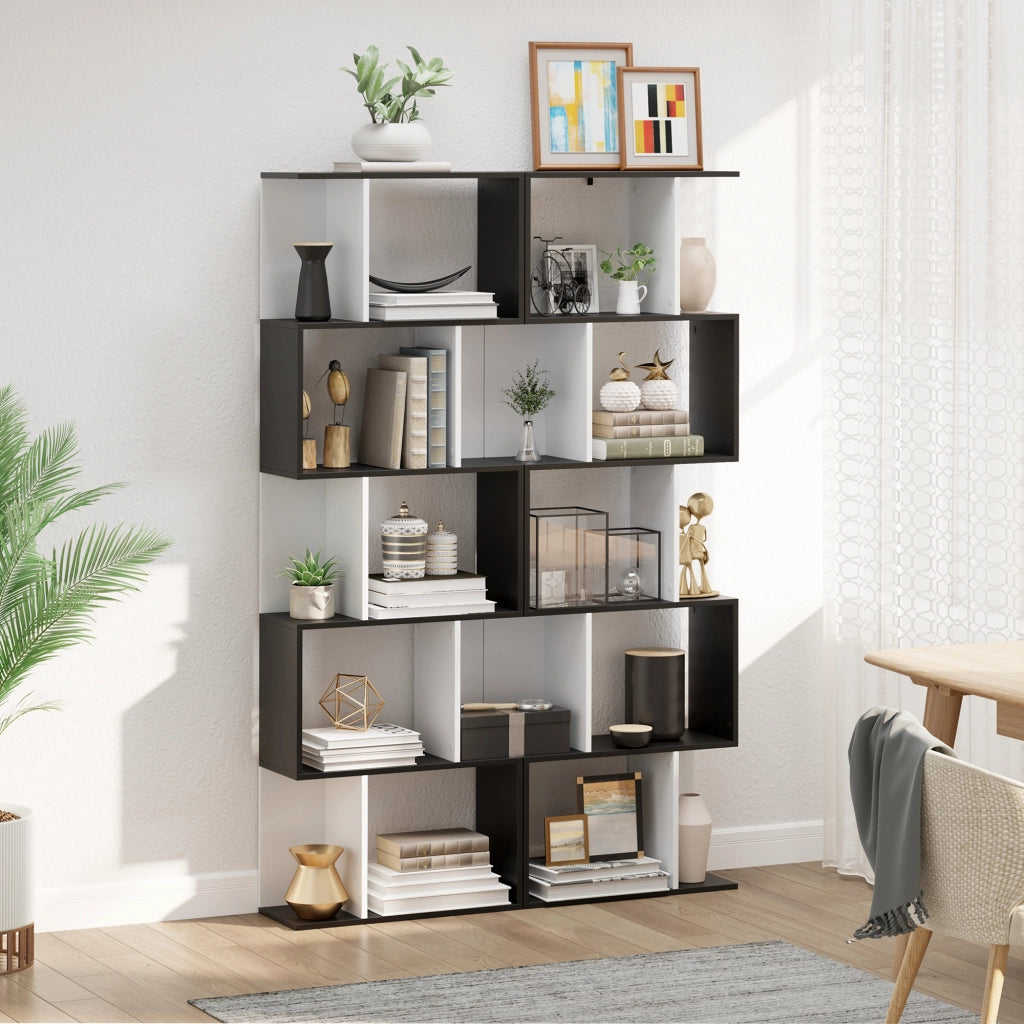 Libreria in Legno 5 Ripiani con Divisorio ¨C zephmum ¨C Bianco e Nero 60x24x184.5 cm