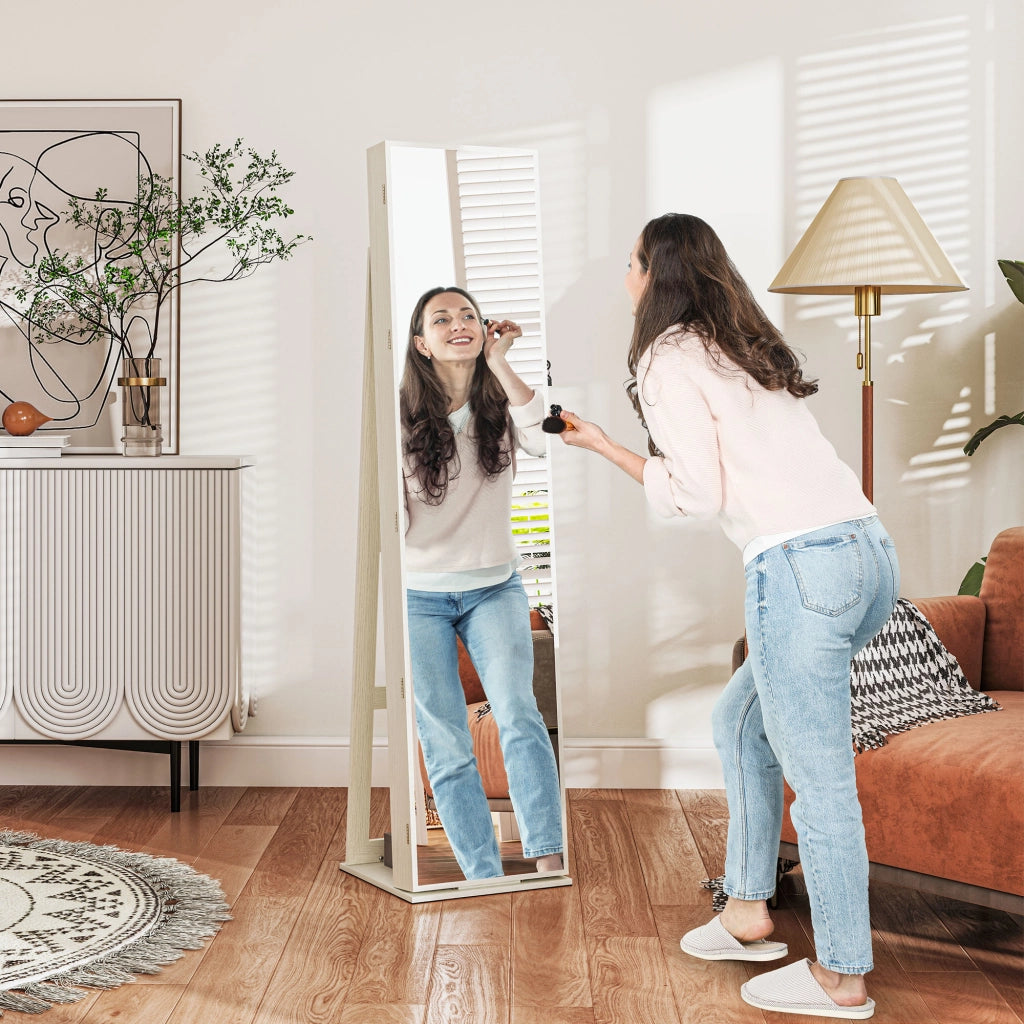 Armadio con Luci LED e Specchio ¨C Zephmum ¨C Bianco con Vena Legno