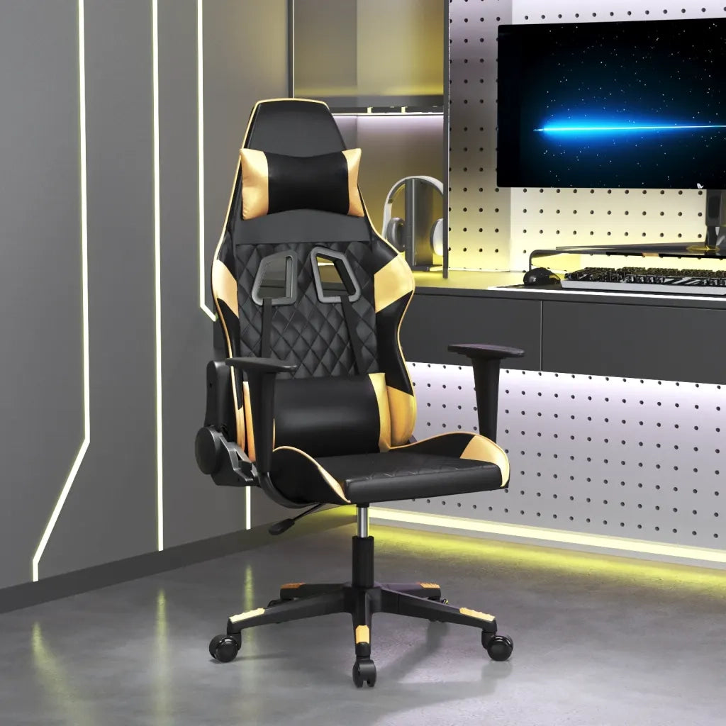 Sedia da Gaming | Sedia da e-sports Massaggiante Nero e Oro in Similpelle