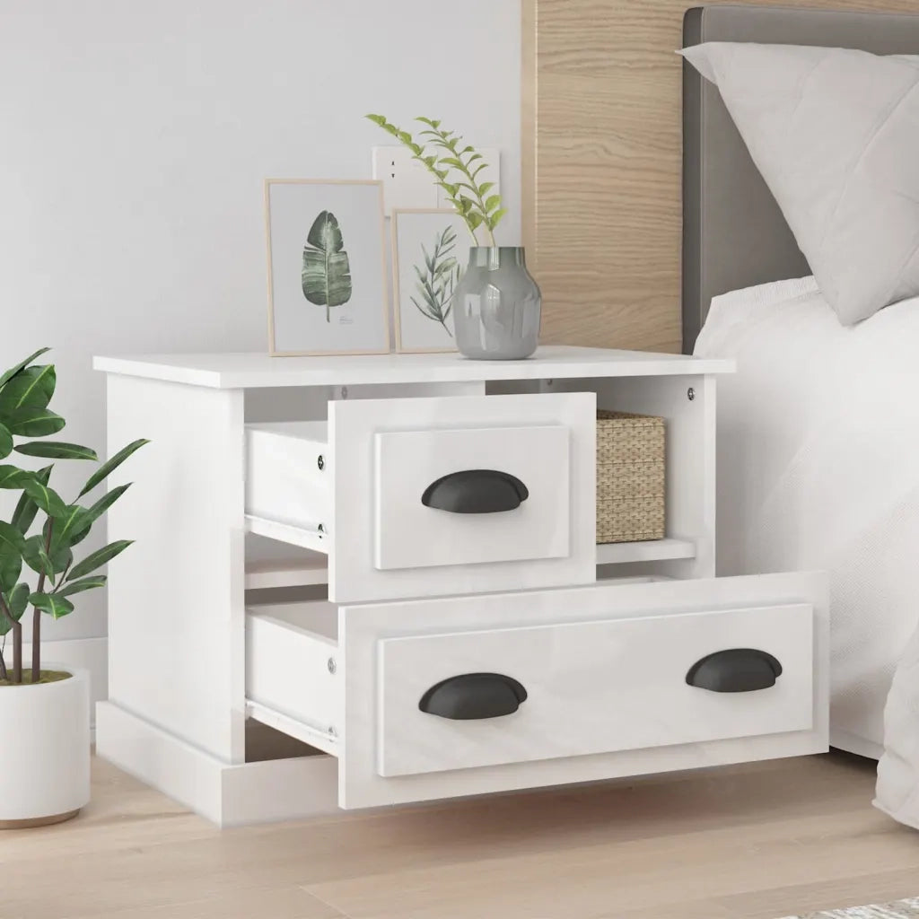 Comodino-Tavolino da notte Bianco Lucido 60x39x45 cm