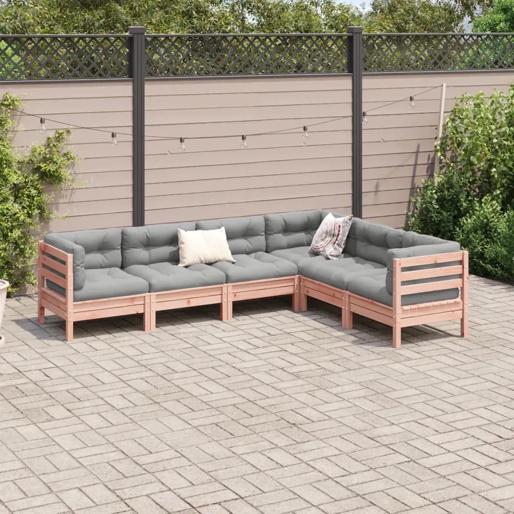 Set Divani Giardino 6 pz Cuscini Legno Massello Abete Douglas